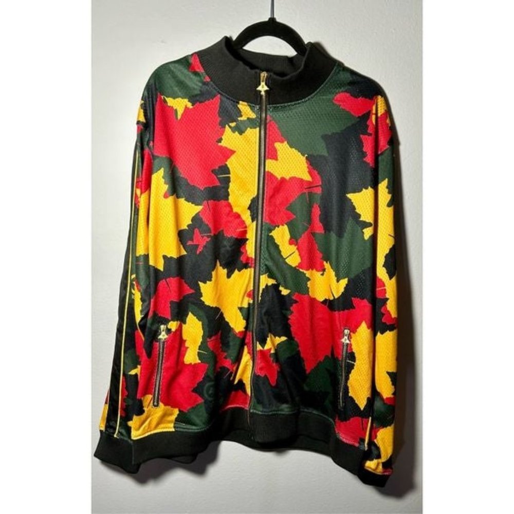 Vintage Lifted Research Group Lrg Camoflouge Leaves Red Green Gold Jacket 2XL